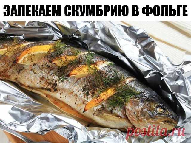 Запекаем скумбрию в фольге
Рыбка получается сочная и неимоверно вкусная. Попробуйте! 
Ингредиенты: 
2 скумбрии 
1 помидор 
1 луковица 
1 лимон 
зелень 
соль, перец 
майонез