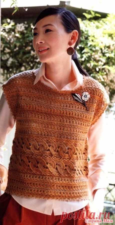 Ажурная безрукавка с интересной вставкой из узора цепочки. Крючок. Let’s Knit Series - Crochet in Autumn &amp; Winter Vol.10 2019