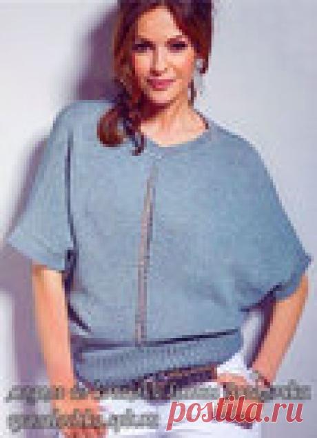 Пуловер — летучая мышь спицами | О-образный силуэт