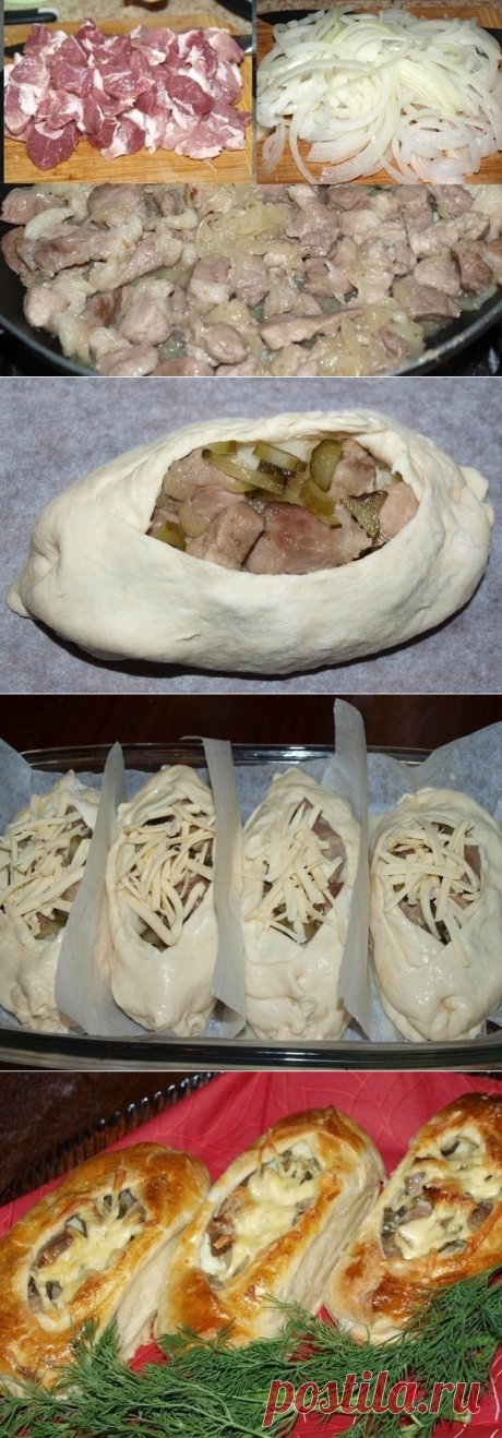 Как приготовить лодочки из слоеного теста с картофелем, мясом и огурчиками - рецепт, ингредиенты и фотографии