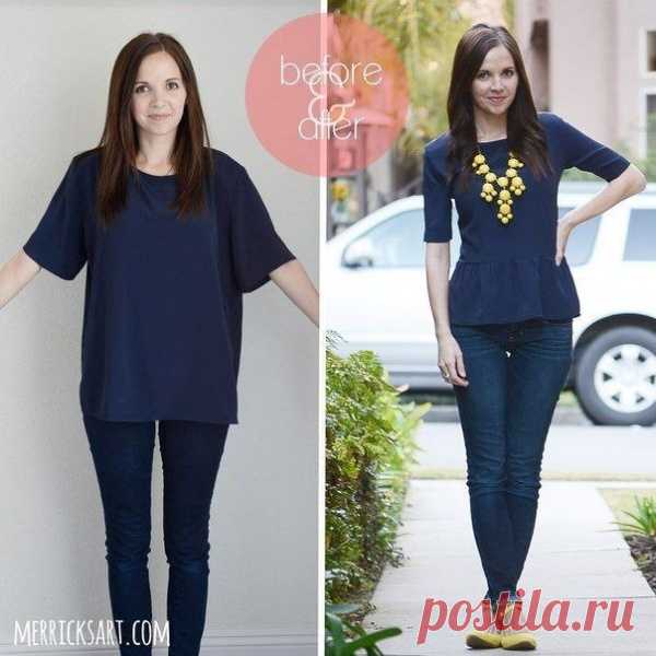 Превращаем бесформленную футболку в изящную кофточку