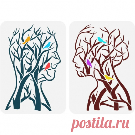 Plantilla de árbol de la vida de 2 piezas, 11,7x8,3 pulgadas, hombre, mujer, pintura, Rama, pájaro, manualidades - AliExpress