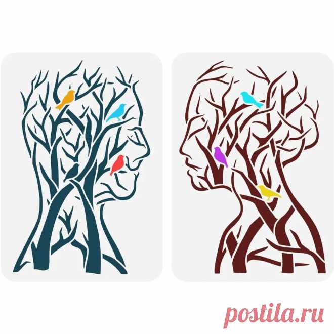 Plantilla de árbol de la vida de 2 piezas, 11,7x8,3 pulgadas, hombre, mujer, pintura, Rama, pájaro, manualidades - AliExpress