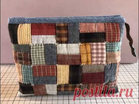 [Use scrap cloth] Easy double pouch with 3 pockets