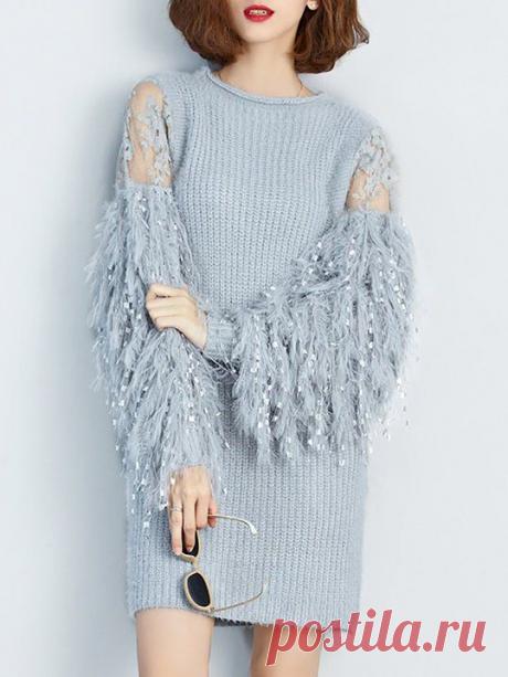 (298) Pinterest - Crew Neck Gray Elegant Statement Sweater Dress | ВЯЗАНИЕ