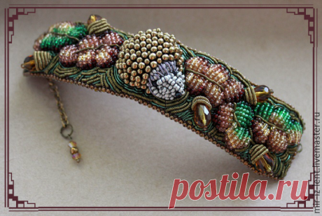 Арт-браслет «Осенний сюжет» в технике объемной вышивки - Ярмарка Мастеров - ручная работа, handmade