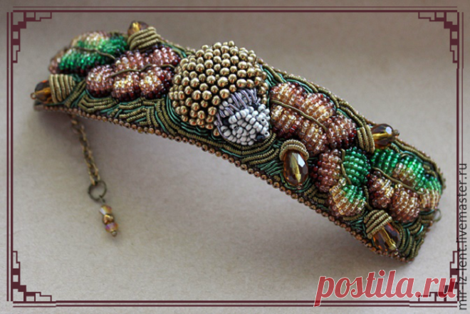 Арт-браслет «Осенний сюжет» в технике объемной вышивки - Ярмарка Мастеров - ручная работа, handmade