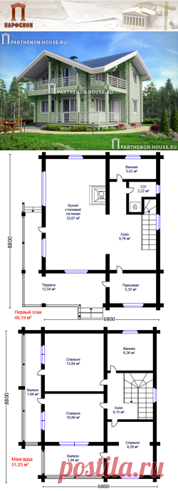 Проект небольшого дома из бруса для строительства на узких участках МКБ 99-44

Площадь застройки: 71,95 кв.м.
Площадь общая: 99,44 кв.м.
Площадь дома: 98,32 кв.м.
Площадь жилая: 55,89 кв.м.
Высота 1 этажа: 2,750 м.
Высота в мансарде: от 1,570 м. до 5,300 м.
Высота дома в коньке от уровня земли: 7,320 м. 

Технология и конструкция: строительство дома из клееного бруса.
Фундамент: свайный.
Стены: клееный профилированный брус (200х180 мм.) тонировка цветом.