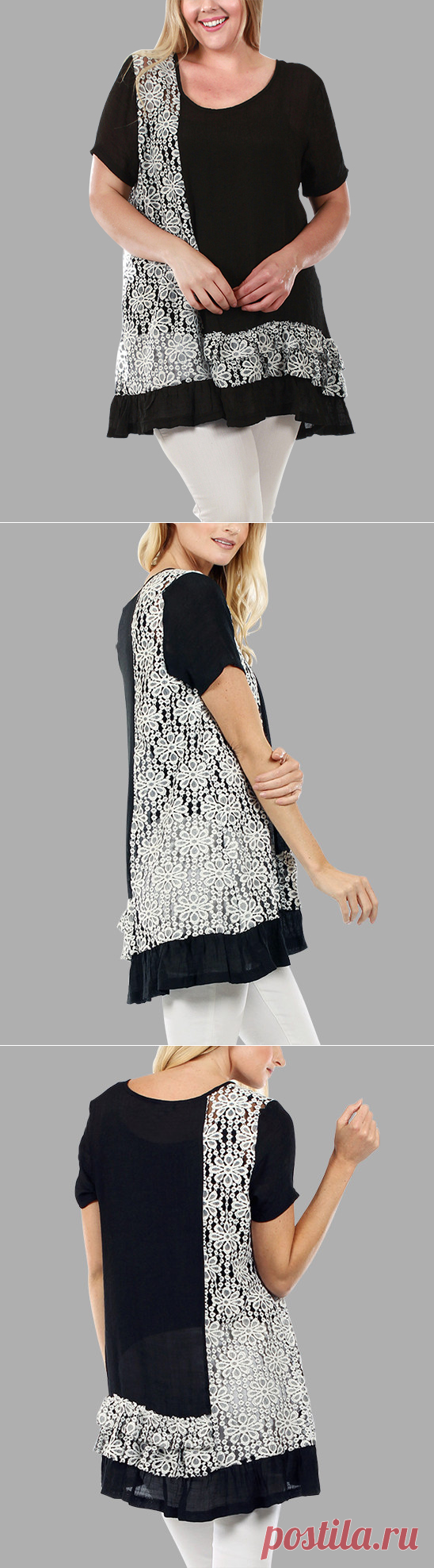 Lily Black & White Lace Hi-Low Top - Plus | zulily