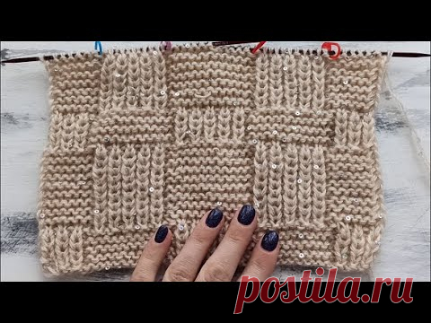 Рельефны узор спицами для пледа, шарфа, жилета кардигана. Патентная резинка и платочная вязка.