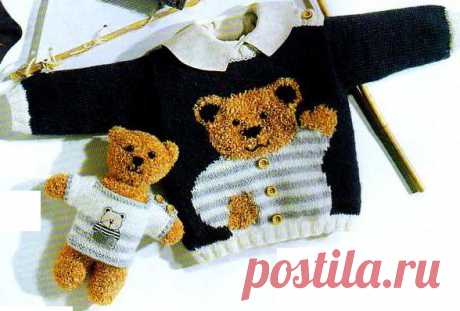 [Tricot] Le pull gris au nounours - La Boutique du Tricot et des Loisirs Créatifs