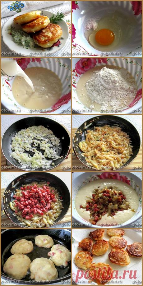 Дрожжевые оладьи с капустой и колбасой