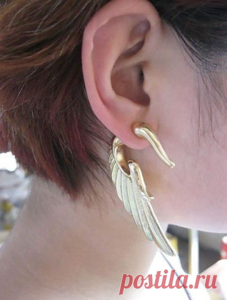 Серьги-обманки Крылья, имитация туннеля в мочке уха