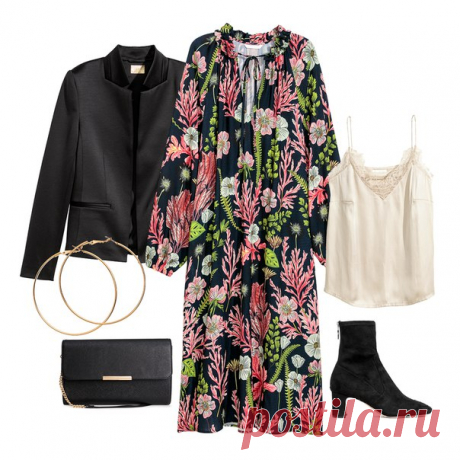 Платье макси с изящным цветочным узором придаст вашему образу ноты женственности и богемного шика. Сочетайте его с классическим пиджаком и лаконичными аксессуарами. #HM