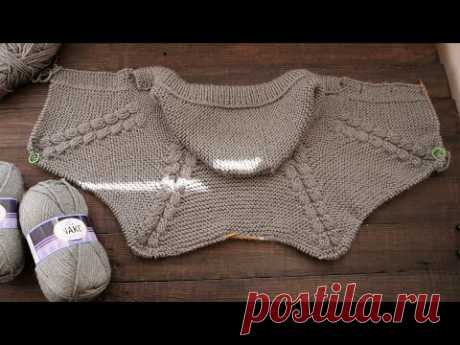 Пальто реглан от капюшона спицами 🐺 Raglan coat knitting pattern