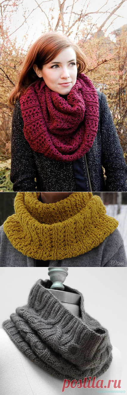 Модные шарфы-СНУДЫ (Snood) спицами 4. Идеи и описания.16 Моделей.