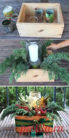 How to make a beautiful and free DIY Christmas centerpiece in 10 minutes! Great Thanksgiving & Christmas table decorations & gifts. Easy tutorial & video!