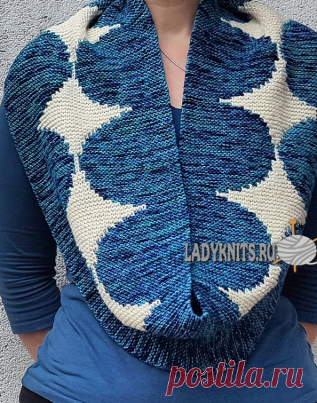 Красивый простой снуд спицами в технике &quot;интарсия&quot;. / ladyknits.ru