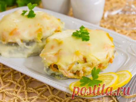 Треска с овощами под соусом Бешамель