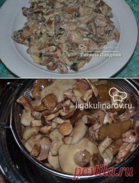 Маслята со шпинатом, жареные в сметане, рецепт пошаговый от Лиги Кулинаров.