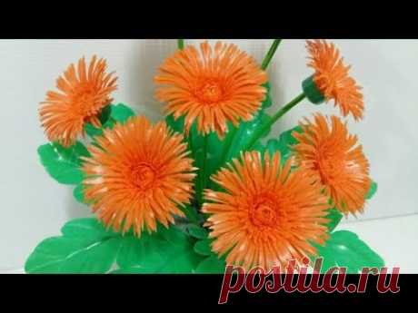 ดอกไม้จากหลอด ดอกเยอบีร่าจากหลอด by มายมิ้นท์ Gerbera Flower From Drinking Straws.