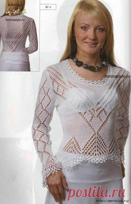 Нарядная блузка связанная спицами и крючком
