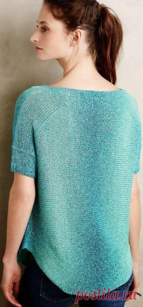 Пуловер связанный поперек спицами