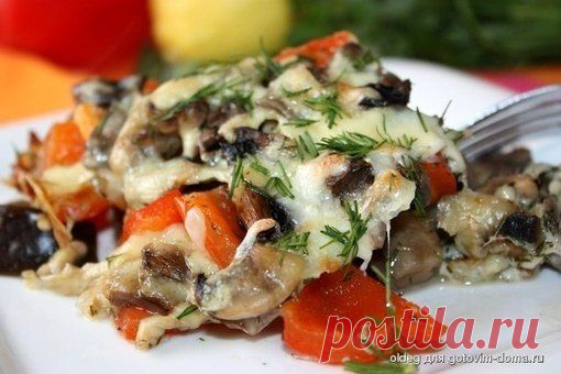 Как приготовить запеченные баклажаны с грибами и перцем  - рецепт, ингридиенты и фотографии