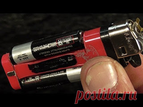 Зажигалка из двух мини-пальчиковых батареек