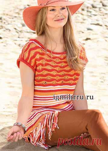 Полосатый пуловер с волнистой кокеткой