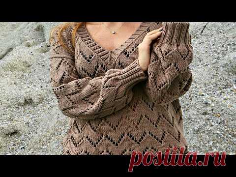 Простой и ОЧЕНЬ красивый пуловер СПИЦАМИ.МК Узор Зигзаг + Схема