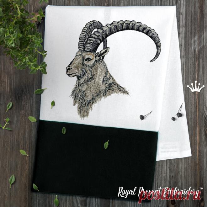 Горный Kозел Портрет Дизайн машинной вышивки - 3 размера