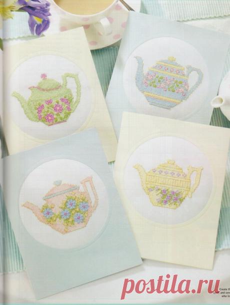Открытки с чайничками (схемы для вышивки)