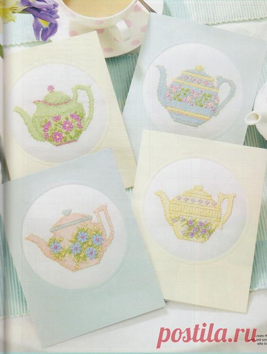 Открытки с чайничками (схемы для вышивки)