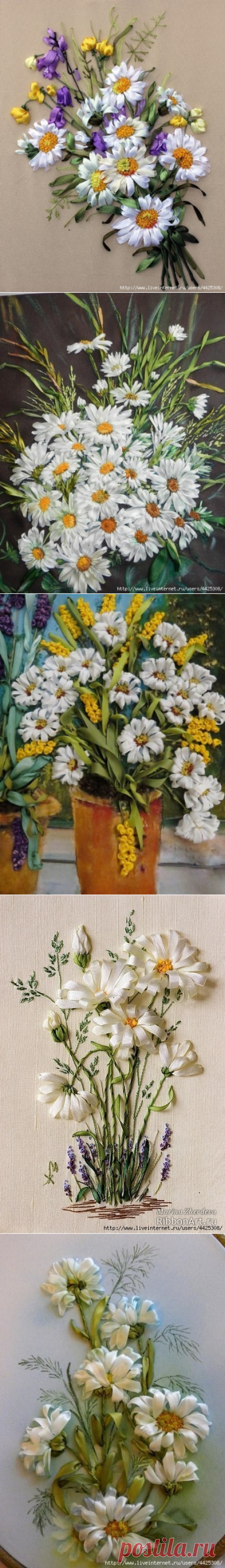 Ромашки вышитые лентами.