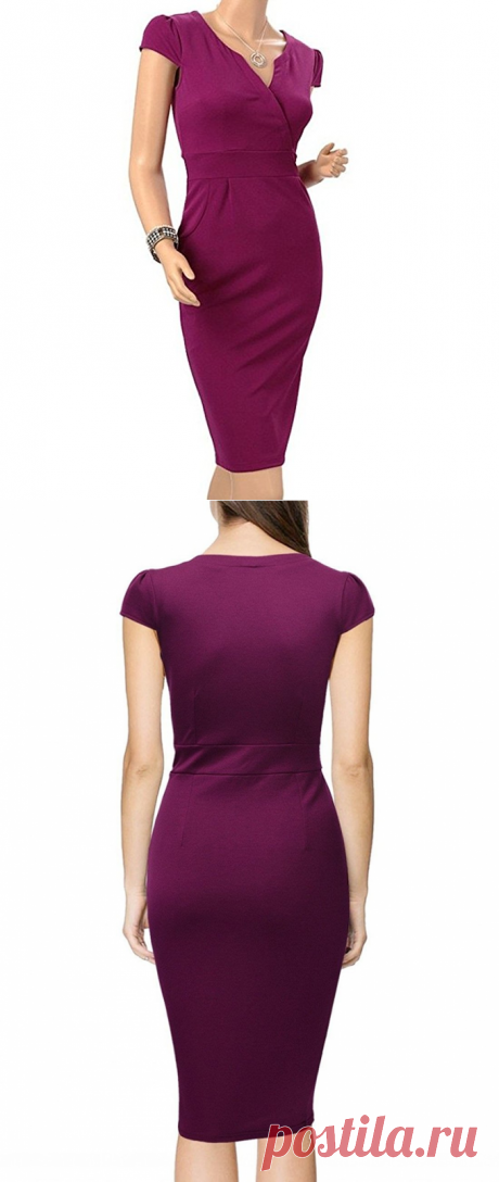 Skydue Women's V Neck Classical Midi Business Bodycon Pencil Dress at Amazon Women’s Clothing store:
