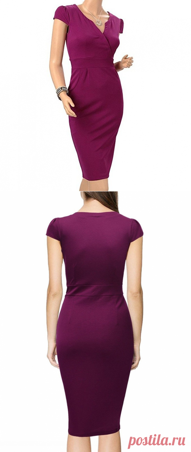 Skydue Women's V Neck Classical Midi Business Bodycon Pencil Dress at Amazon Women’s Clothing store: