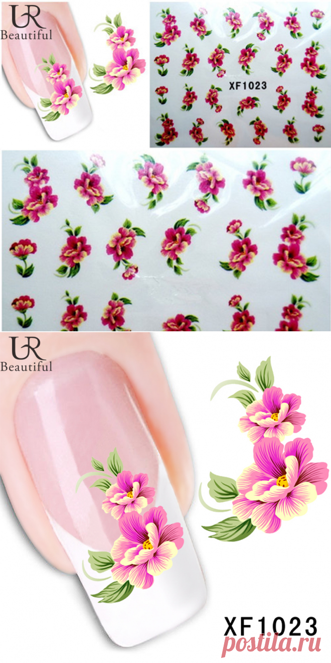 1 лист Переноса Воды Nail Art Наклейки Наклейка Красоты Красный Пион Цветы Зеленый Лист Дизайн Маникюрные Инструменты # XF1023 купить на AliExpress