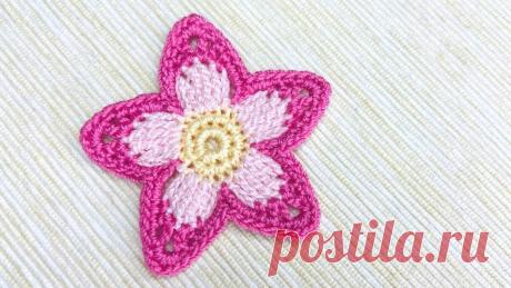 Мастер-класс по вязанию крючком аппликации в виде разноцветного цветочка. | Повязули. Вязание крючком и вязание С2С. | Яндекс Дзен