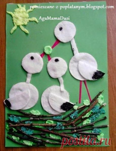 Аппликации и поделки из ватных дисков