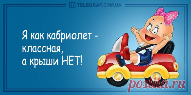 - Муж сказал, если я наберу 100 килограммов, он разведется... 
Человек, бросивший в шляпу слепого подаяние, заметил, как нищий выгреб монеты и засунул их в карман.— Что вы кривляетесь, изображая из себя слепого? — возмутился прохожий. — Вы такой же слепой, как я…