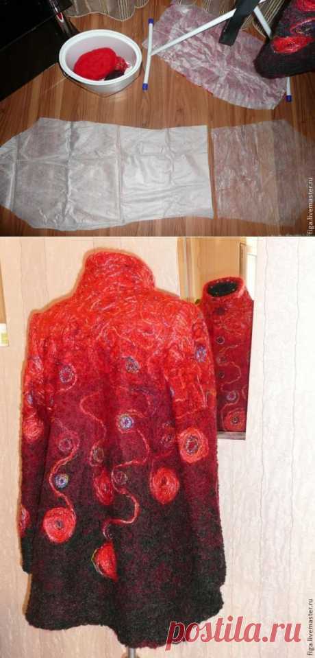 Детали для пальто в технике Crazy-Wool. МК Елены Анфиногеновой