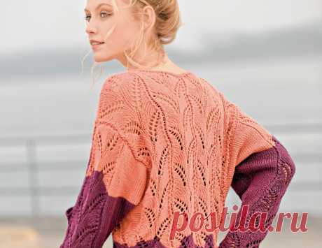 Джемпер с узором из «листьев» и рукавами «летучая мышь»  - схема вязания спицами. Вяжем Джемперы на Verena.ru Схема и описание вязания на спицах джемпера с узором из «листьев» и рукавами «летучая мышь» из журнала «Маленькая Diana. Спецвыпуск» №4/2017