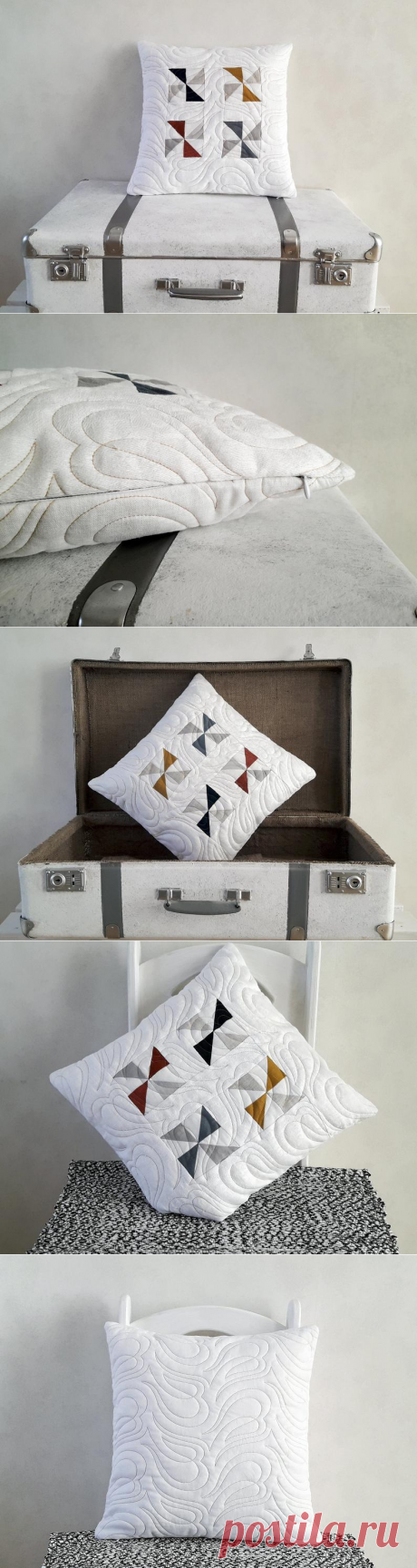 Decorative Patchwork Pillowcase White Linen Quilted Pillow | Etsy