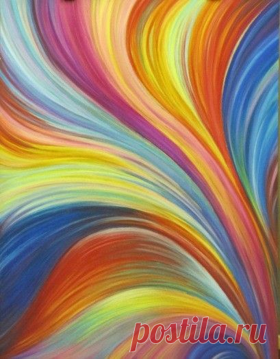 (1) ABSTRACT Original Pastel Large Fantasy Painting "Rainbow Vortex" by Olena Baca