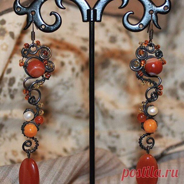 #серьги #медь патина #сердолик #цитрин #жемчуг Эту и другие работы можно заказать vk.com/kaffclub @_flamens_ #_flamens_  #etsy #etsyseller #etsyjewelry #jewelry #boho #bohochic #style #etsyflamens #vk #nightlife #youth #gift  #copper #earrings #cornelian #citrine #pearl #handemade #autumn #tenderness  #jewelry #red #orange #авторскиеукрашения