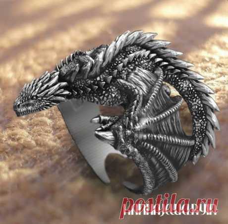 Кольцо. Дракон. Серебро. Чернение.