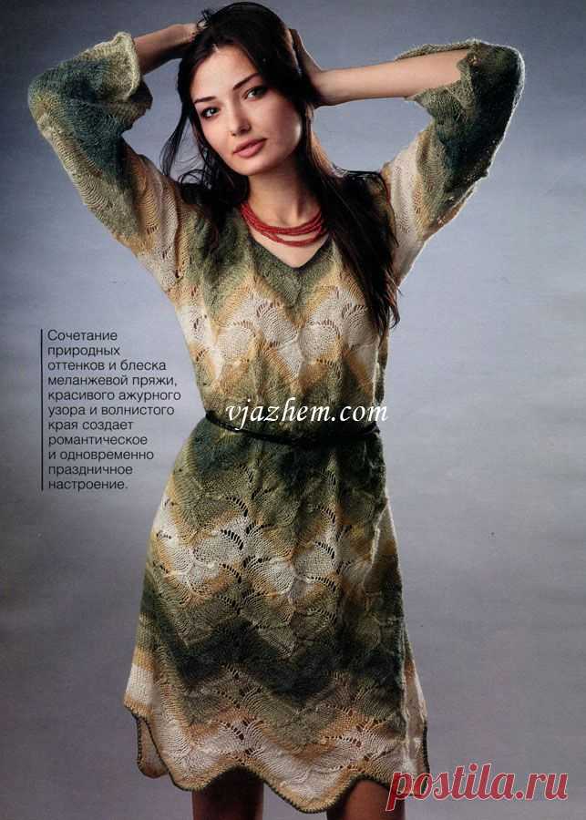 Платье с ажуром из меланжевой пряжи