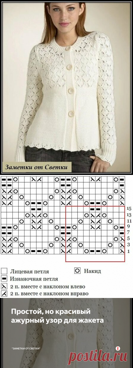 Простой, но красивый ажурный узор для жакета | 