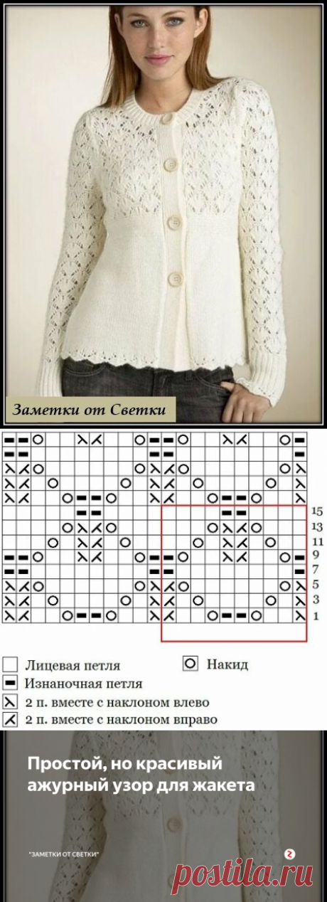Простой, но красивый ажурный узор для жакета | "Заметки от Светки" - вязание | Яндекс Дзен